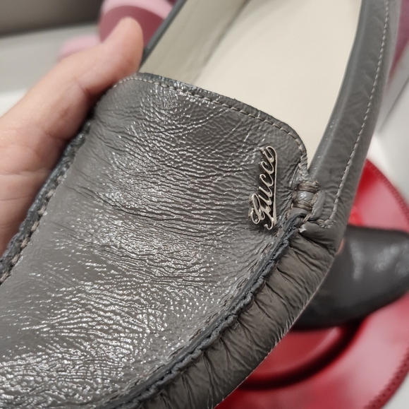 🥰 EUC Gucci Patent Leather Driving Moccasin Dress Loafers, Steel Grey, 38/7 - Picture 14 of 16